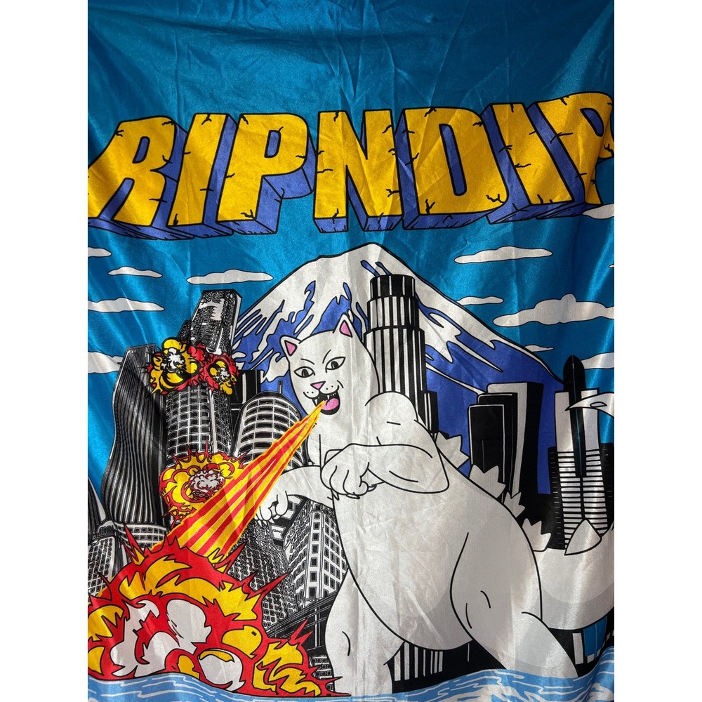 Ripndip Nermal Godzilla Kaiju Flag Blue Cityscape Wall Tapestry Banner